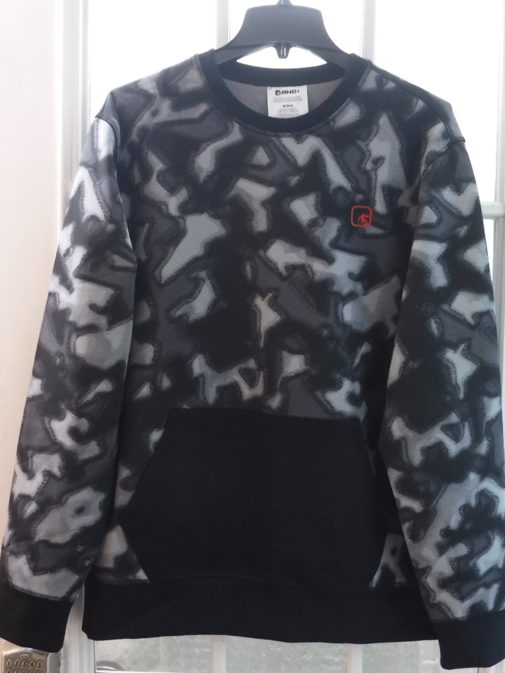 AND 1 Black/Gray Camouflage Pattern on Crewneck Long Sleeve Sweatshirt